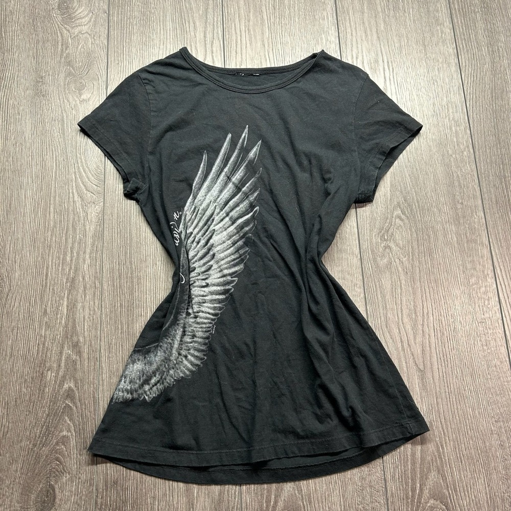 Harley-Davidson Aces & Eights Angel Wing Medium Graphic Tee Black Y2K Vtg